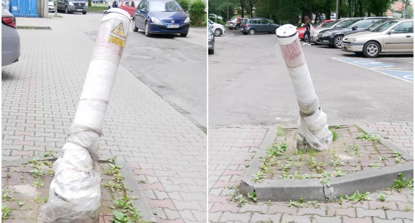 Kikut straszy od 2 lat i może być pod napięciem. Ostrzega o tym naklejka: nie dotykać urządzenie elektryczne!