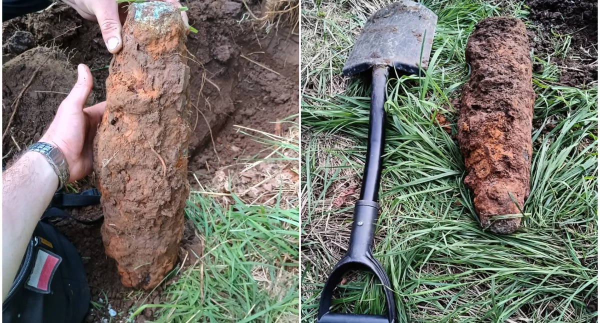 Poniemiecki pocisk kalibru 105 mm przeleżał w lesie prawie 80 lat. Został wykopany i wywieziony przez saperów  