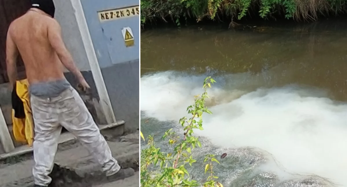 Kontrowersje, Wszedł teren zakładu Wylał lakier rzeki - zdjęcie, fotografia