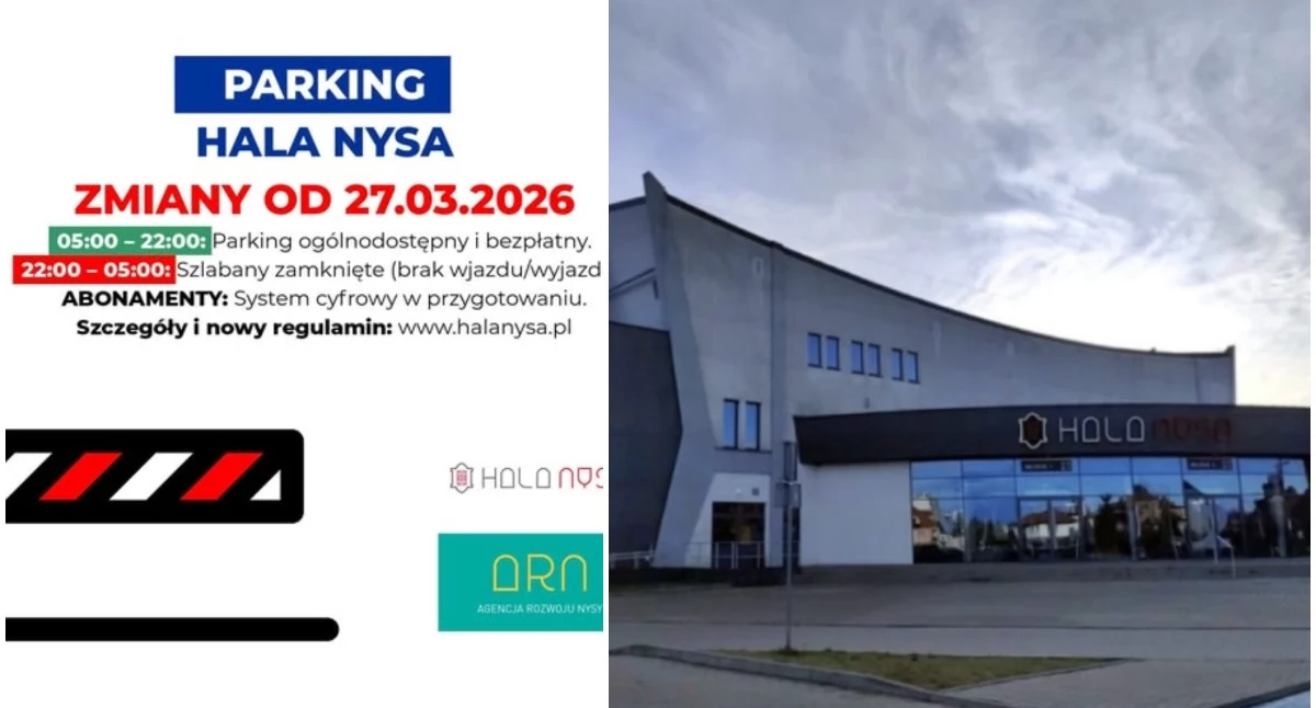 Samorząd, Parking halą zamknięty nocy  - zdjęcie, fotografia