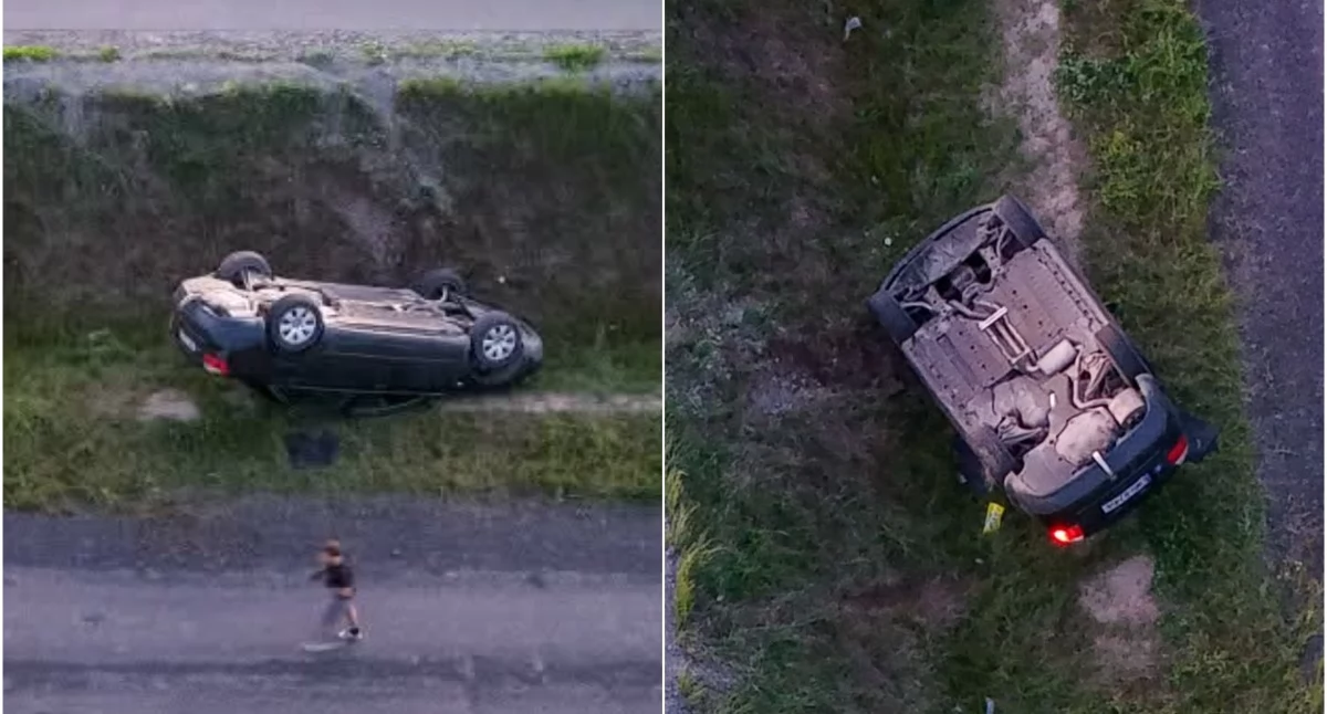 Komunikaty policji, Dachował uciekł samochodzie było kierowcy - zdjęcie, fotografia